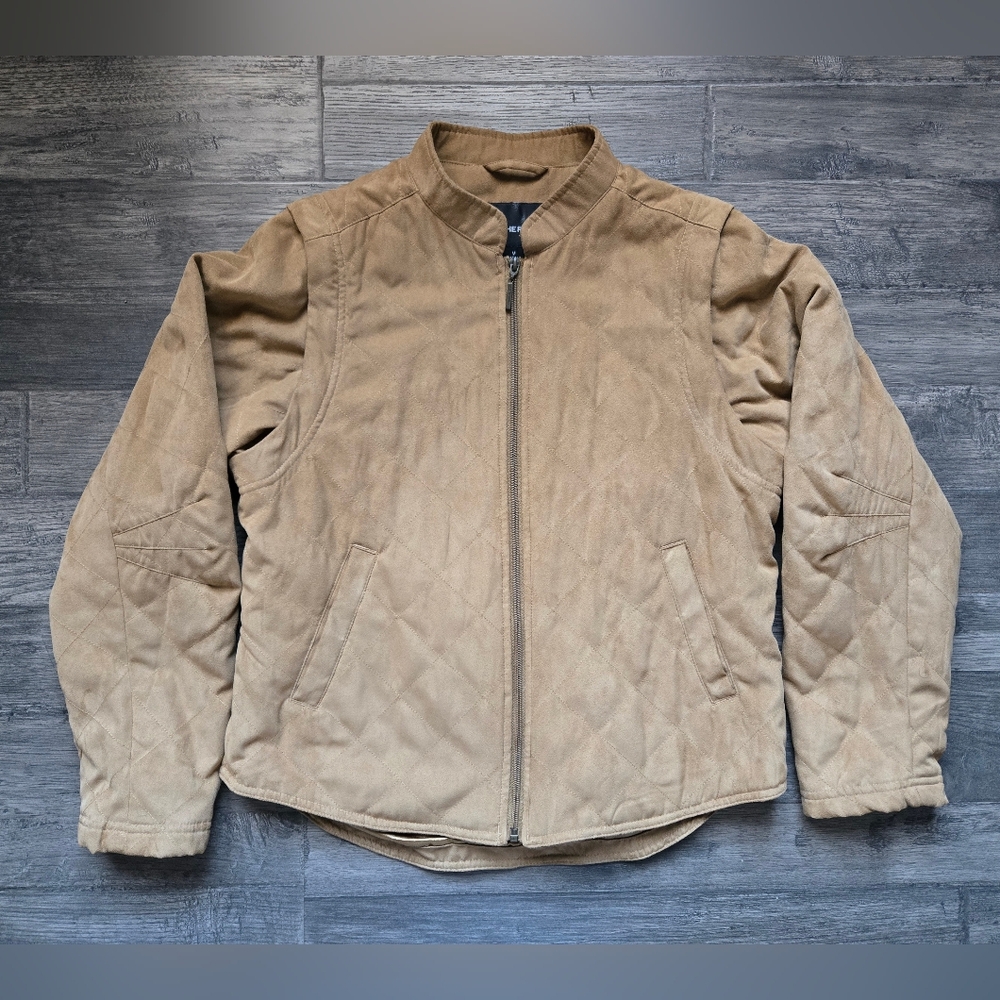 Weatherproof Tan Suede Quilted Jacket With Removable Sleeves